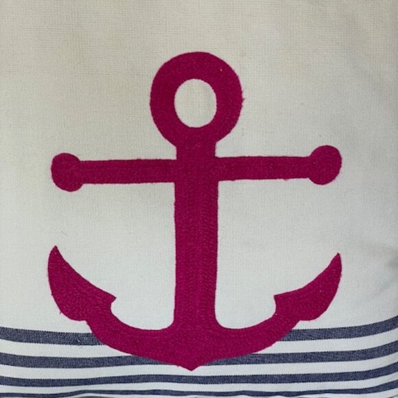THRESHOLD Pink Embroidered Anchor White Blue Stripe Toss Pillow - Picture 5 of 15